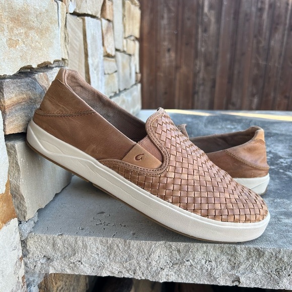 OluKai Tan Woven Slip-On Mens Leather Loafers Sz-10. G main image 8